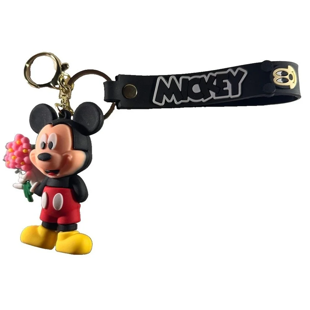 Disney Mickey Mouse holding flowers 3D Keychain with wrist strap for backpack